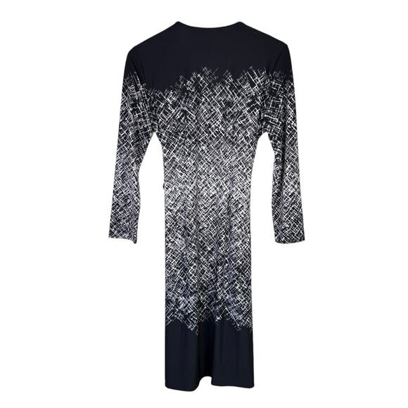 BCBGMaxazria Adele Black White Print 3/4 Sleeve V-neck Classic Wrap Dress - Picture 9 of 11